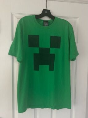 Vintage Think Geek MINECRAFT T-Shirt Men’s L Creeper Face Green Video Game Y2K
